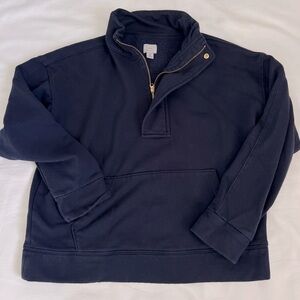 Pullover Sweatshirt A New Day Navy Blue Half Zip Size M Women’s Gold Zip/Button